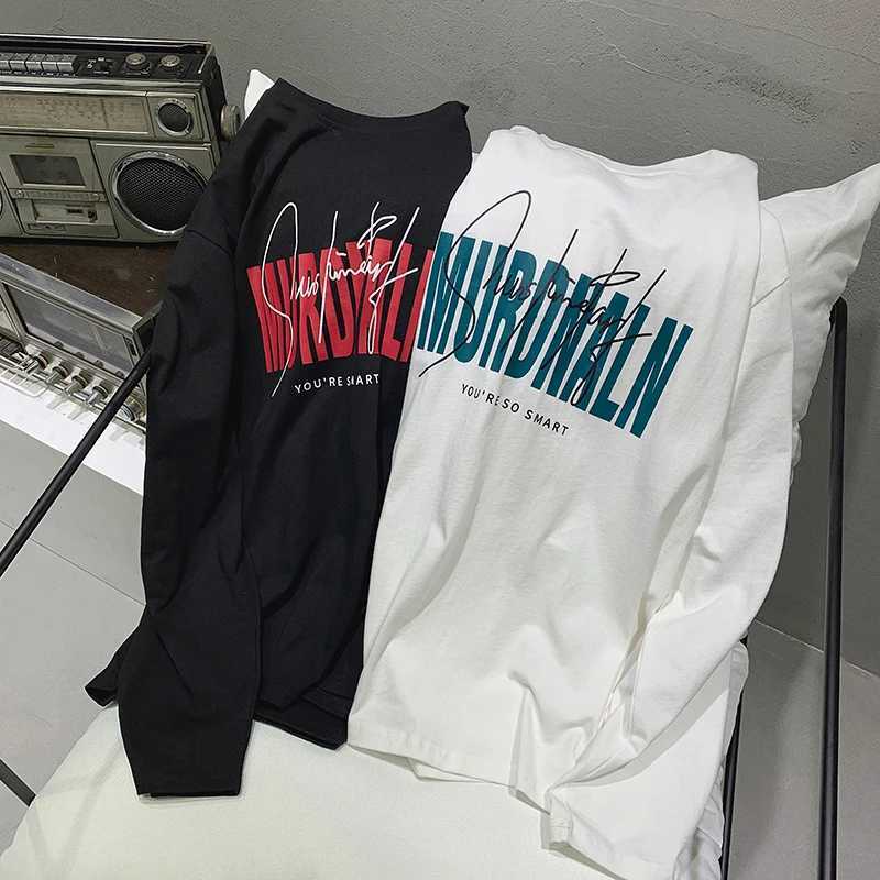 Long Sleeve T-shirts Men Loose Harajuku Large Size S-5XL Oversize Letter Printed O-neck Tees Spring Ins Fashion Chic Tops RetroM240814