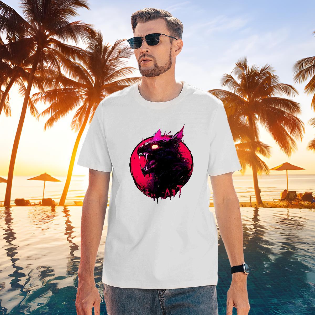 Soft Men T Shirts wolf Breathable Short Sleeve Hip Hop Street Graphic 100% Cotton 230g Men Tshirts 2024 DIY Tops