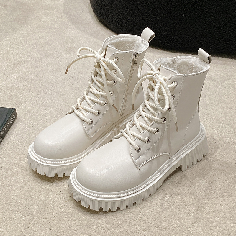 2025 New British Plush Thickened Fashion Thick Bottom Women's Boots Motorcycle Boots Snow Boots