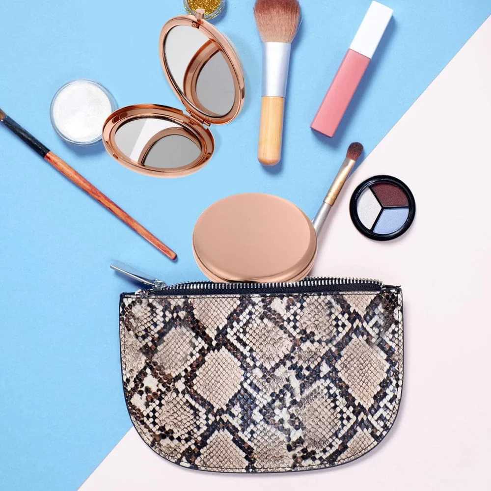 Magnifying makeup circular mirror double-sided metal cosmetics portable appearance glass compact handheld mirror rose gold letter pattern W240813