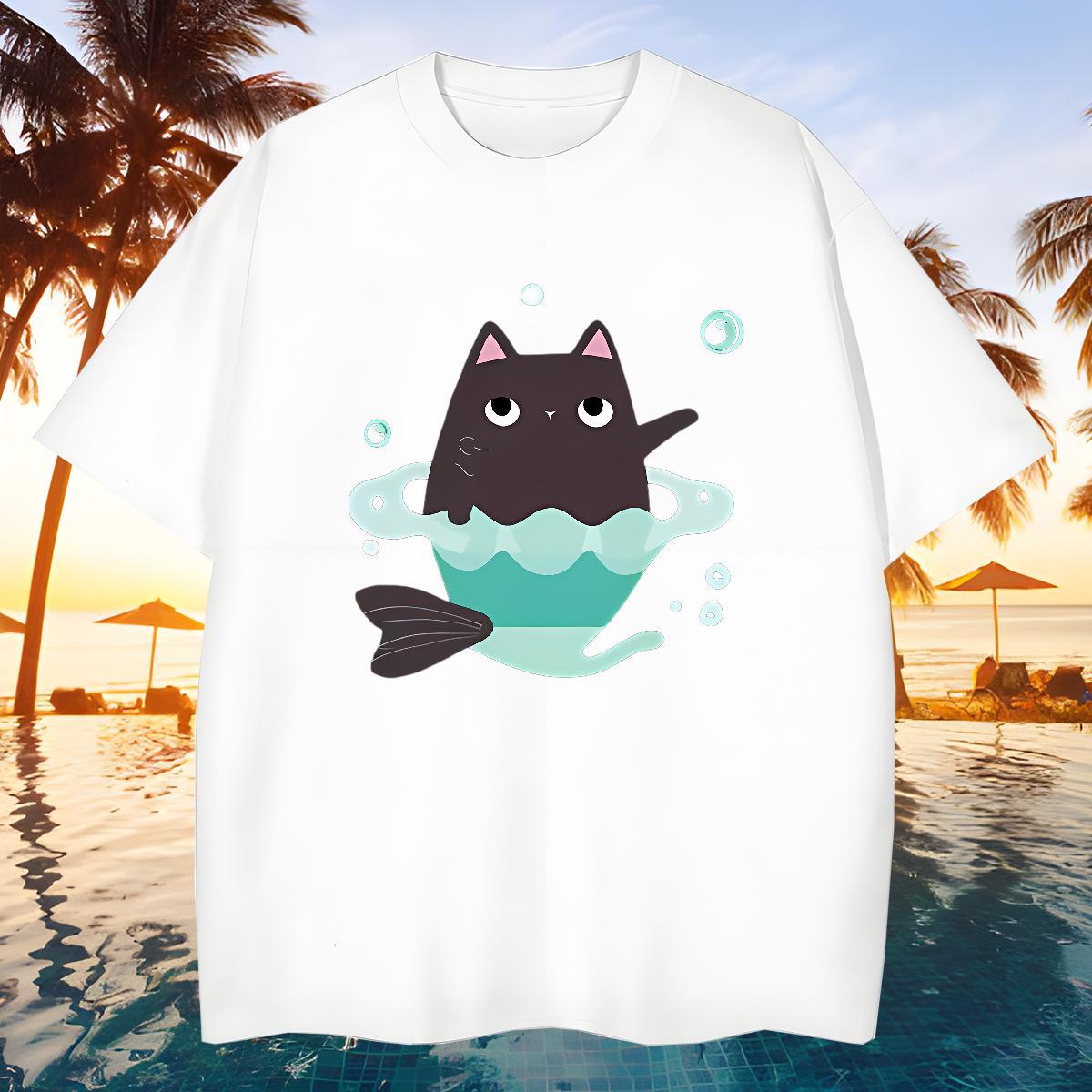 Soft T-Shirts cat O-Neck Short Sleeve Sports Casual Plus Size Custom 230g 100% Cotton Men Tops Tees Factory Direct Tees Shirts