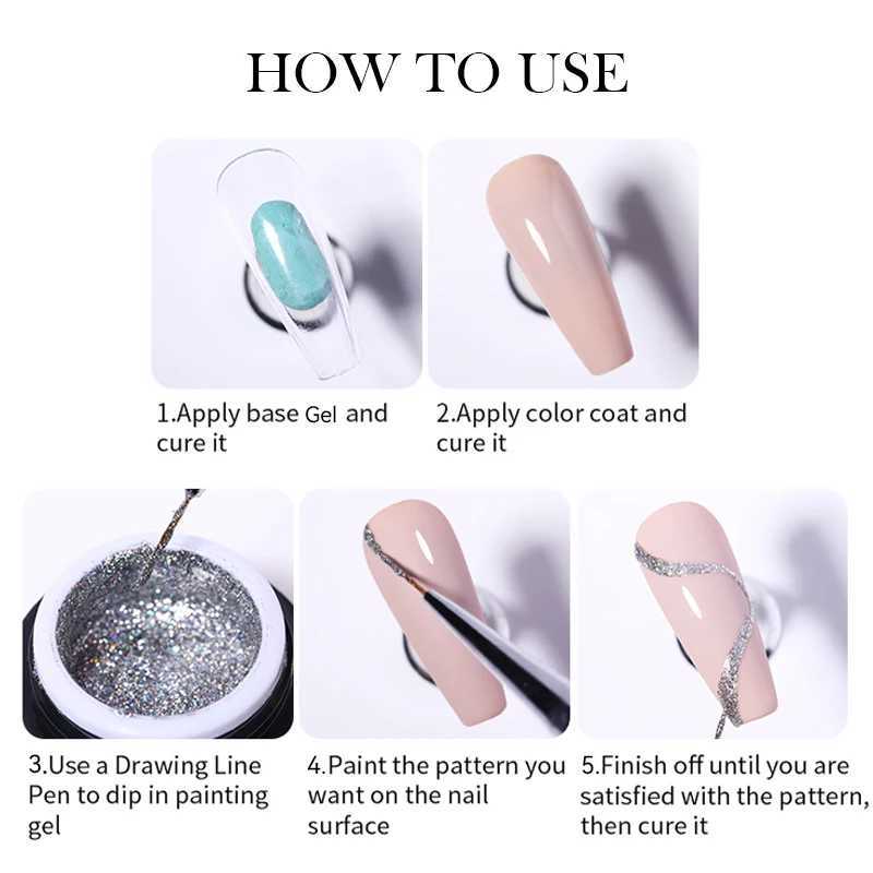 BORN PRETTY Sparkle Painting Gel 5ml Glitter Bright Gel Nail Polish Super Gold Silver Effect Drawing Line French Nail VarnishM240814