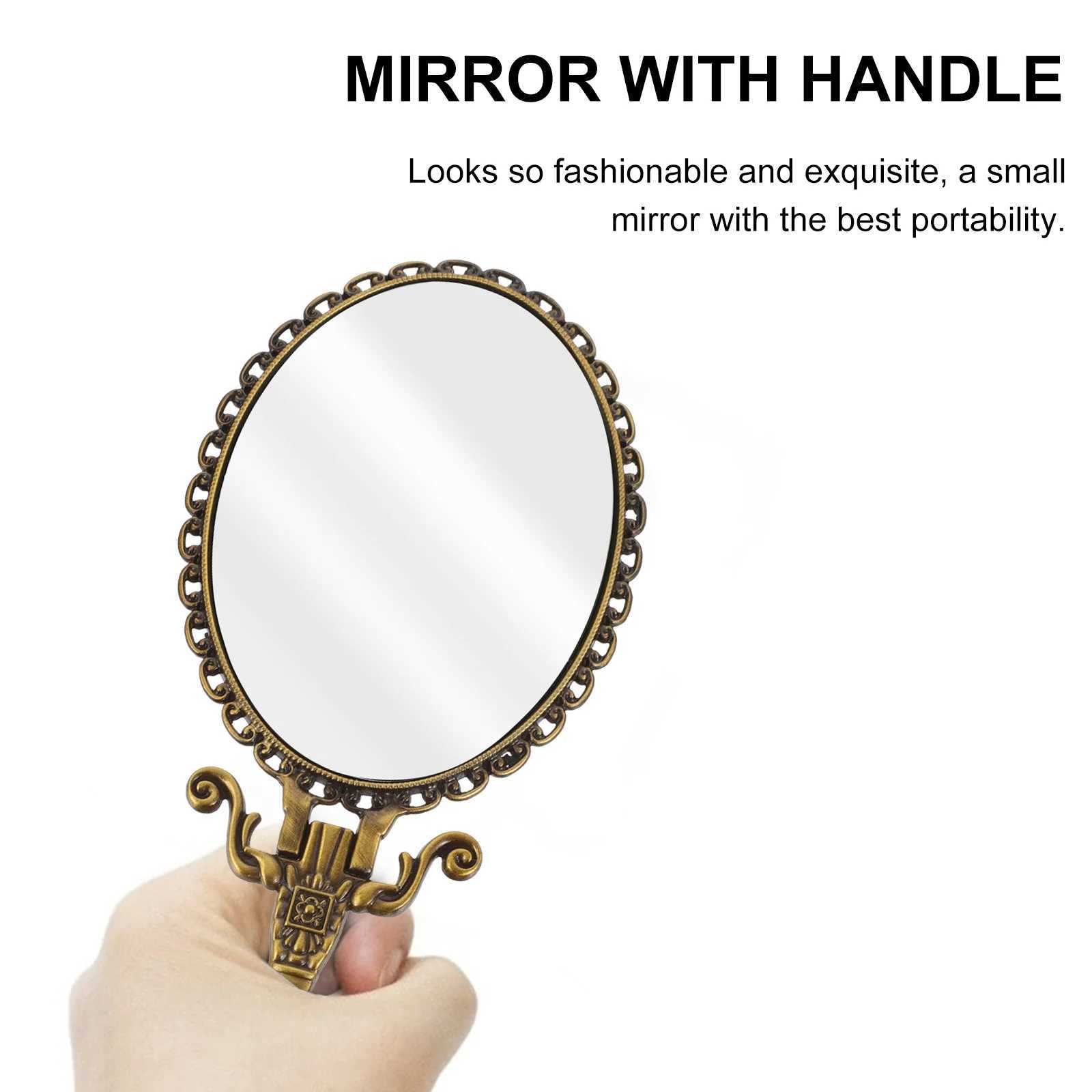 Handheld compact mirror makeup mirror with handheld countertop mirror small makeup beauty female hand retro compact travel W240813