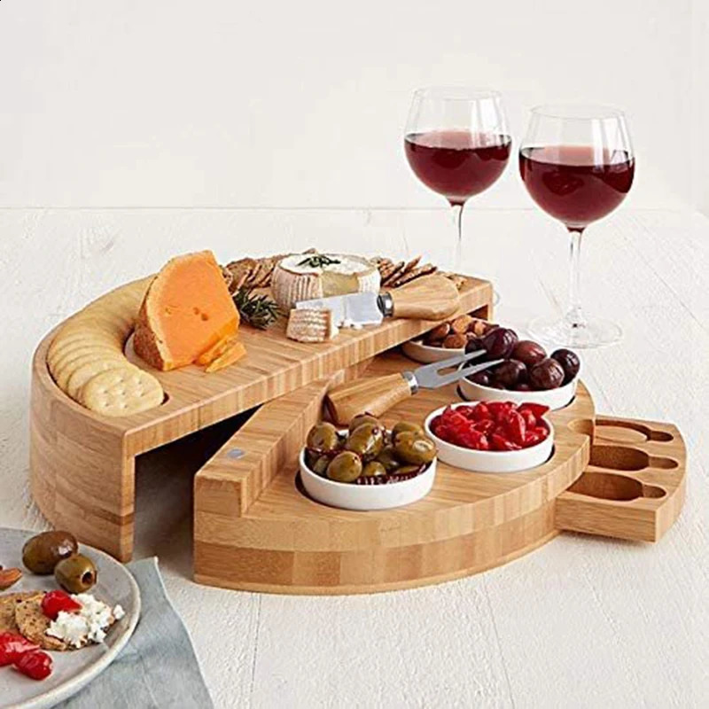 1 set of cheese board cutter set with sliding drawer cooking tools slicer fork spoon cutter for kitchen storage 240812
