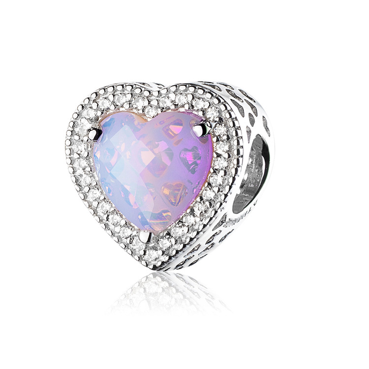 925 Sterling Silver Cubic Zirconia Sparking Levelled Heart Charms S925 Snake Bracelet DIY Beads For Jewelry Making Free Shipping