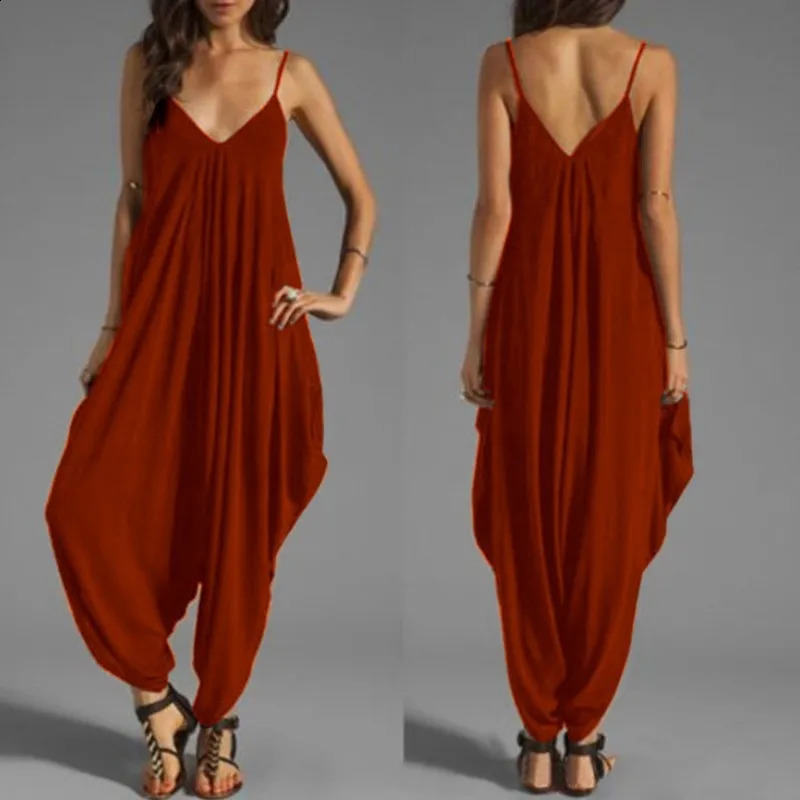 Summer Jumpsuits for Women Full-Length Playsuit Sexy V-Neck Sleeveless Jumpsuits Solid Color Pants Female Casual Loose Rompers 240813