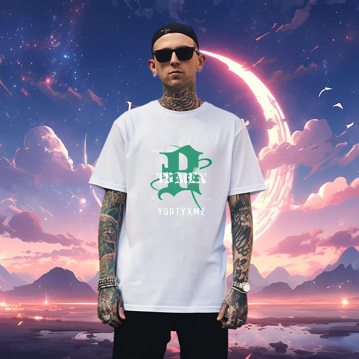 Free Shipping letter T Shirts Men Hip Hop Street Tshirts 100% Cotton 230g Fashion Round Neck Short Sleeve Anime Clothings