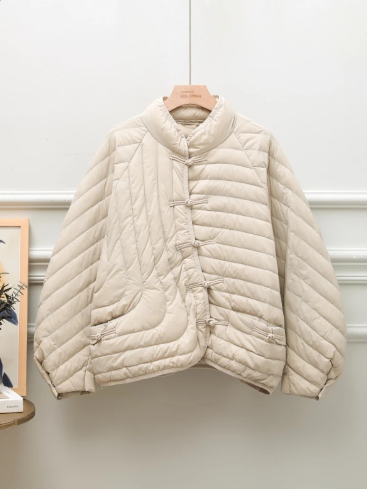 FTLZZ Winter Casual Lady Loose Solid White Duck Down Coat Light Puffer Parka Outwear Women Stand Collar Single Breasted Coat 240813