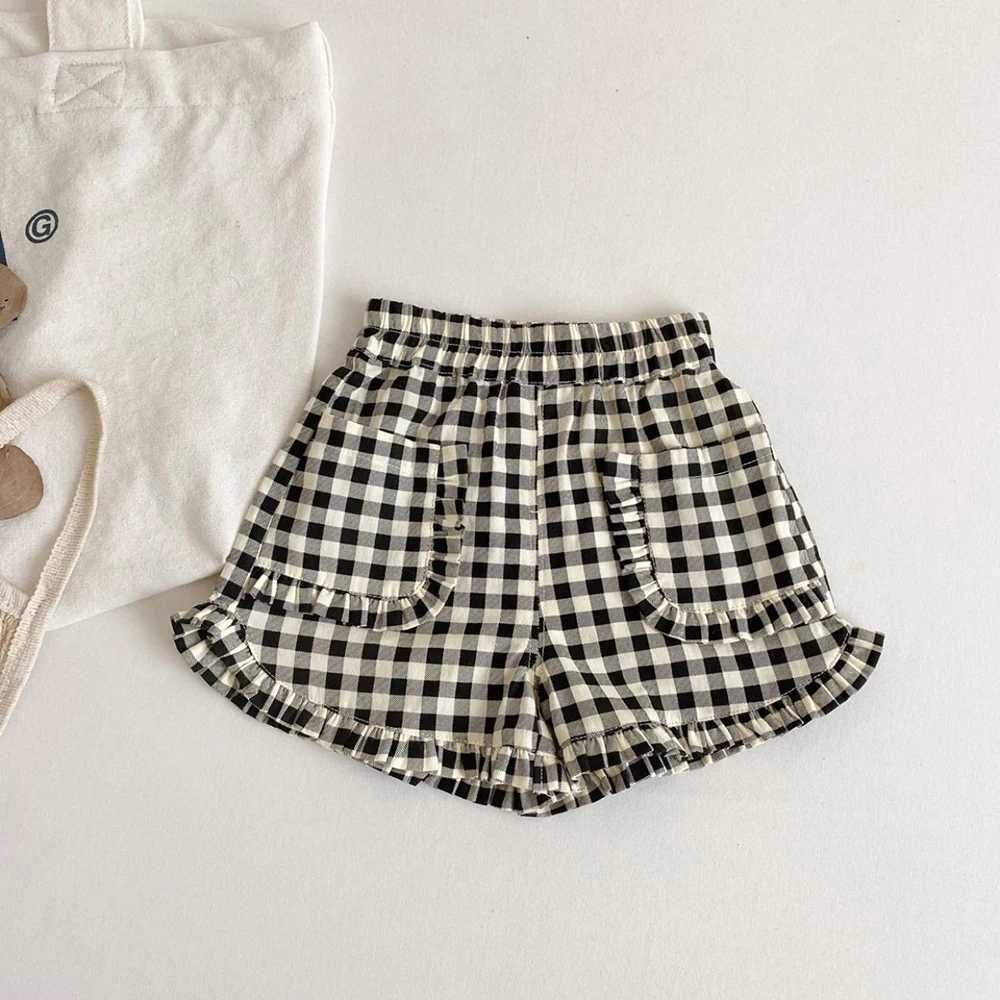 1-6 year old girls pleated shorts summer childrens baby flat shorts pocket design casual elastic waist hot pants childrens clothing W240813