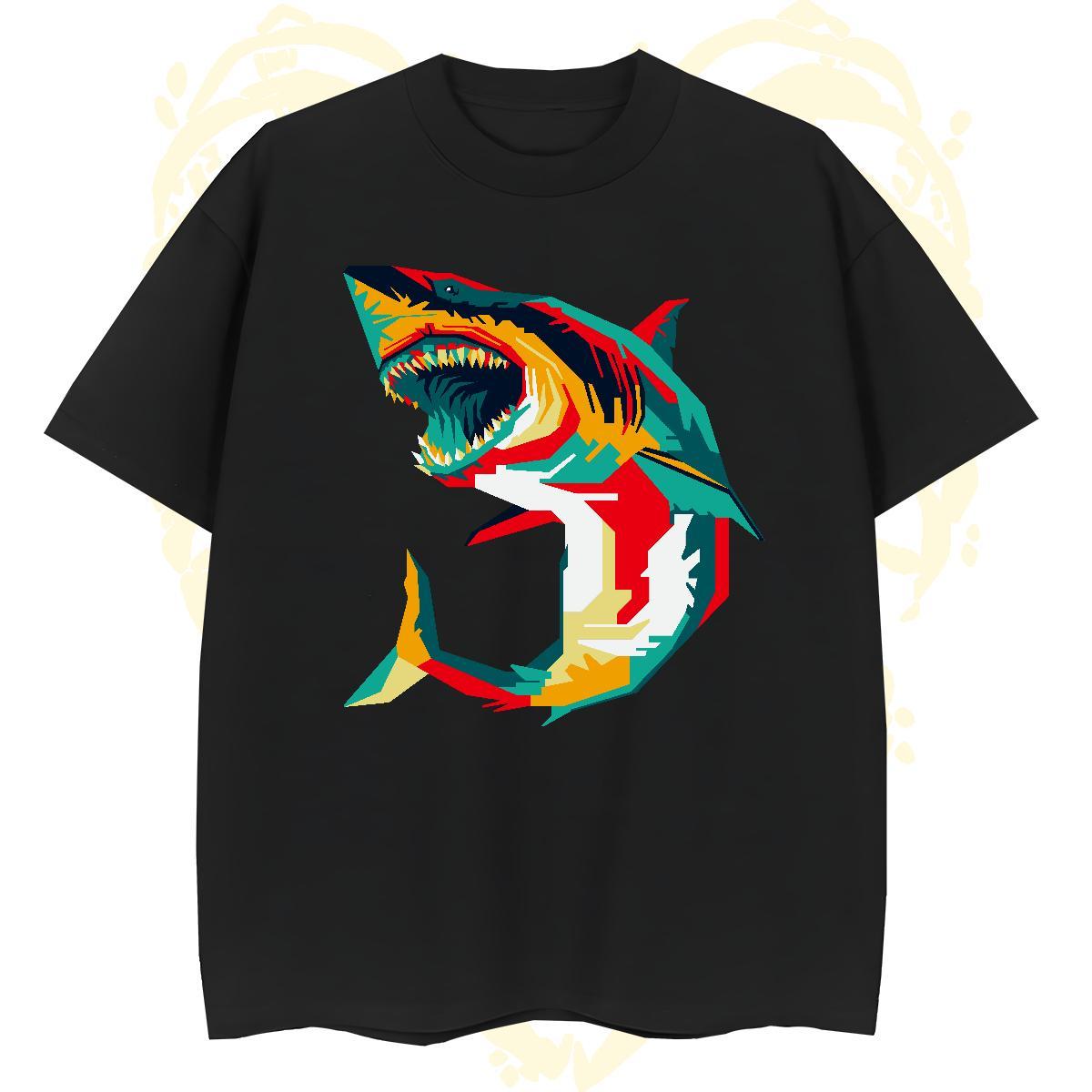 Classic Men T Shirts shark Short Sleeve O-Neck Casual Beach Oversized 230g Cotton Tshirt for Man Woman 2024 DIY Polos