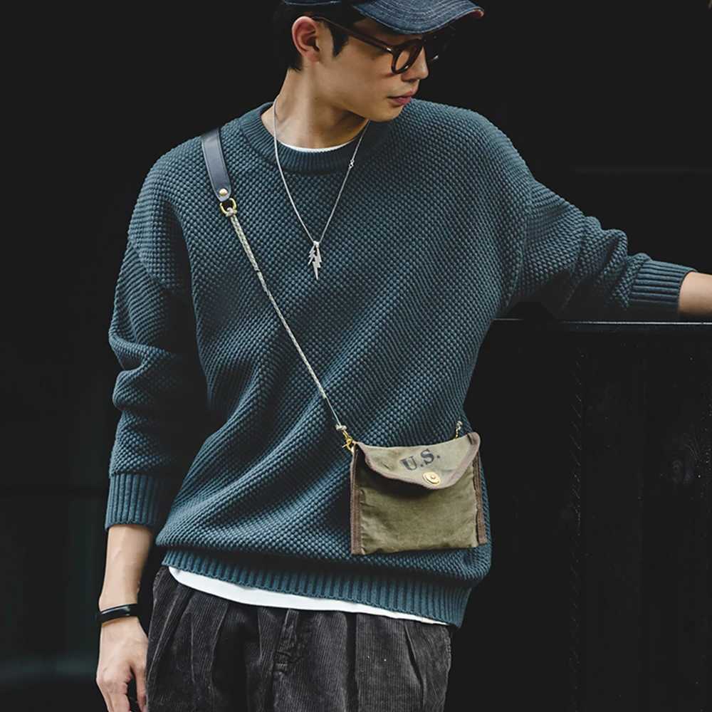 Maden mens Pullover sweater Japanese retro large pineapple grain thick O-neck knitted oversized Harajuku streetwear casual sweaterW240729