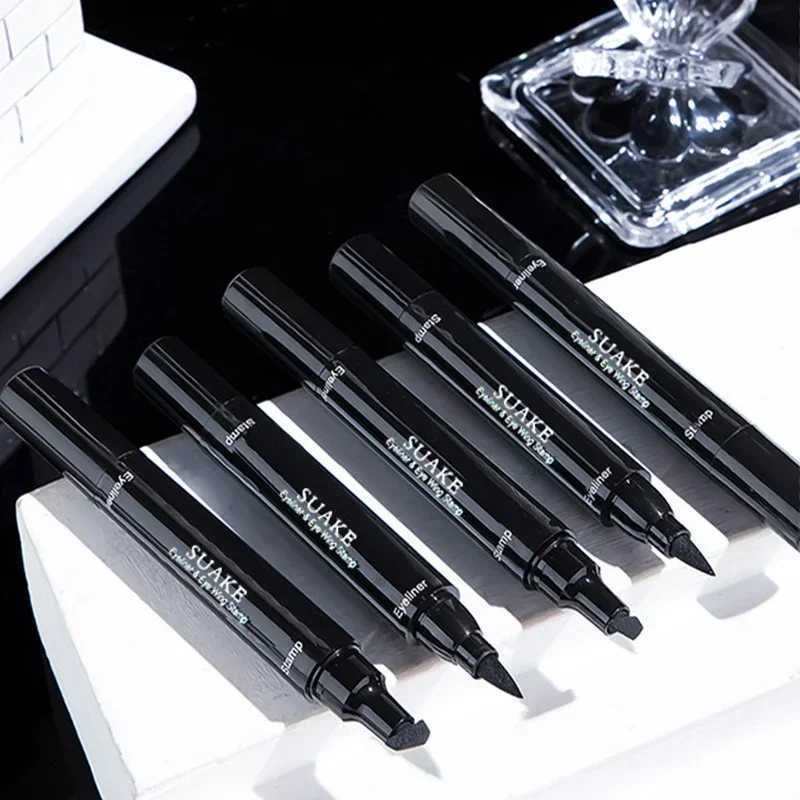 2 In1 Winged Stamp Liquid Eyeliner Pencil Water Proof Fast Dry Double-ended Black Seal Eye Liner Pen Make Up for Women Cosmetics Y240813