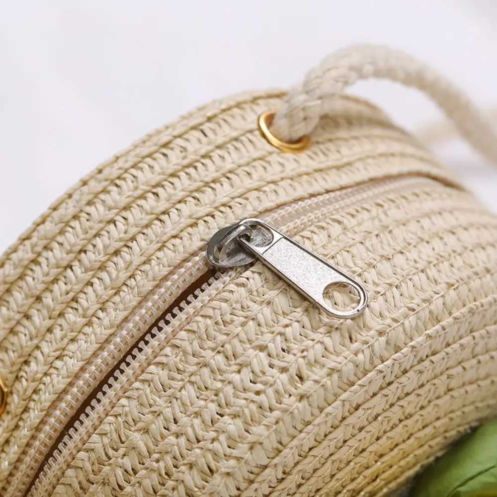 Flower Girl Straw Bag Summer Zipper Hand Woven Childrens Beach Bag Photo Props Coin Wallet Storage Basket W240906