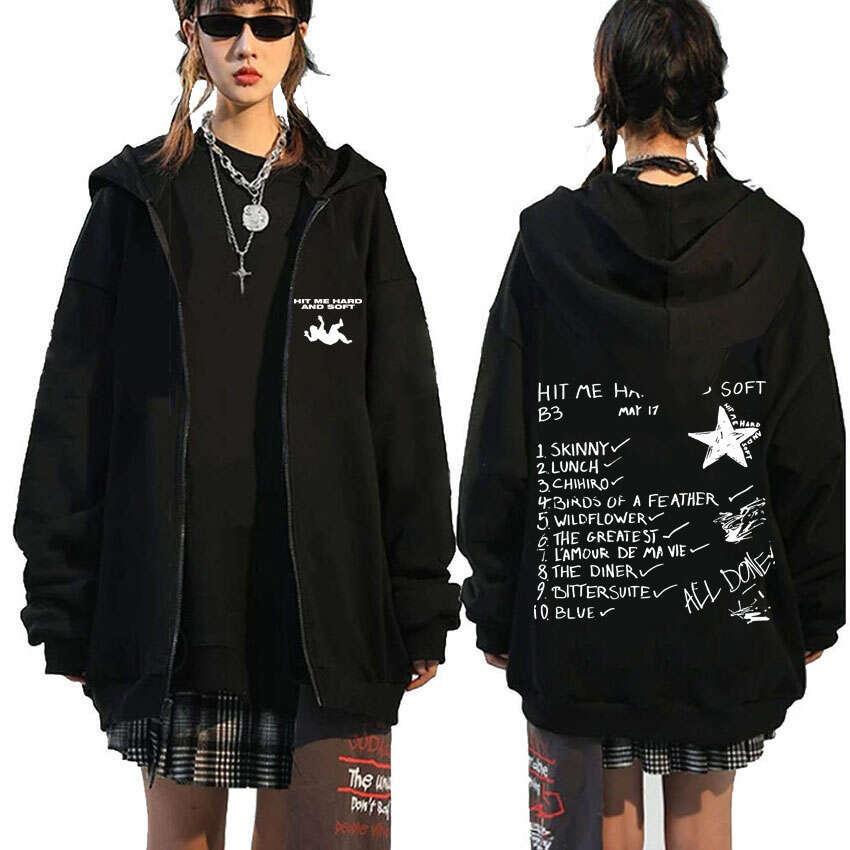 Me Hit Hard and Soft 2024 Tour Zipper Hoodie Vintage Oversized Streetwear Men Women Fashion Casual Fleece Zip-up Jacket Coats n