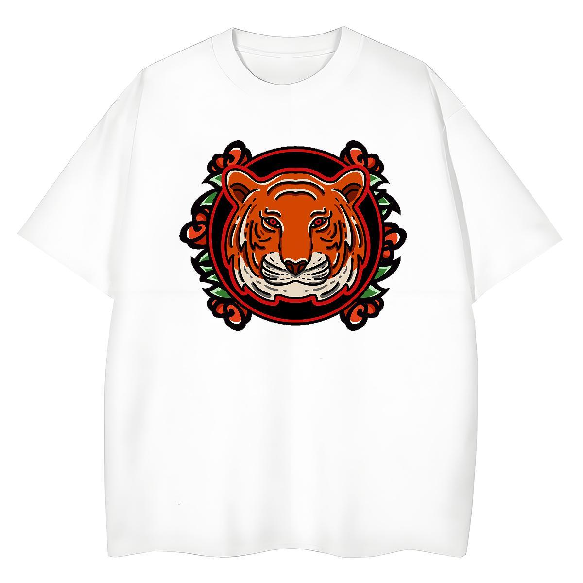 TOP Quality T Shirt For Man tiger Breathable Short Sleeve Anime Printing Street Custom Print Oversized 230g 100% Cotton Men Tshirts Free Shipping Tops