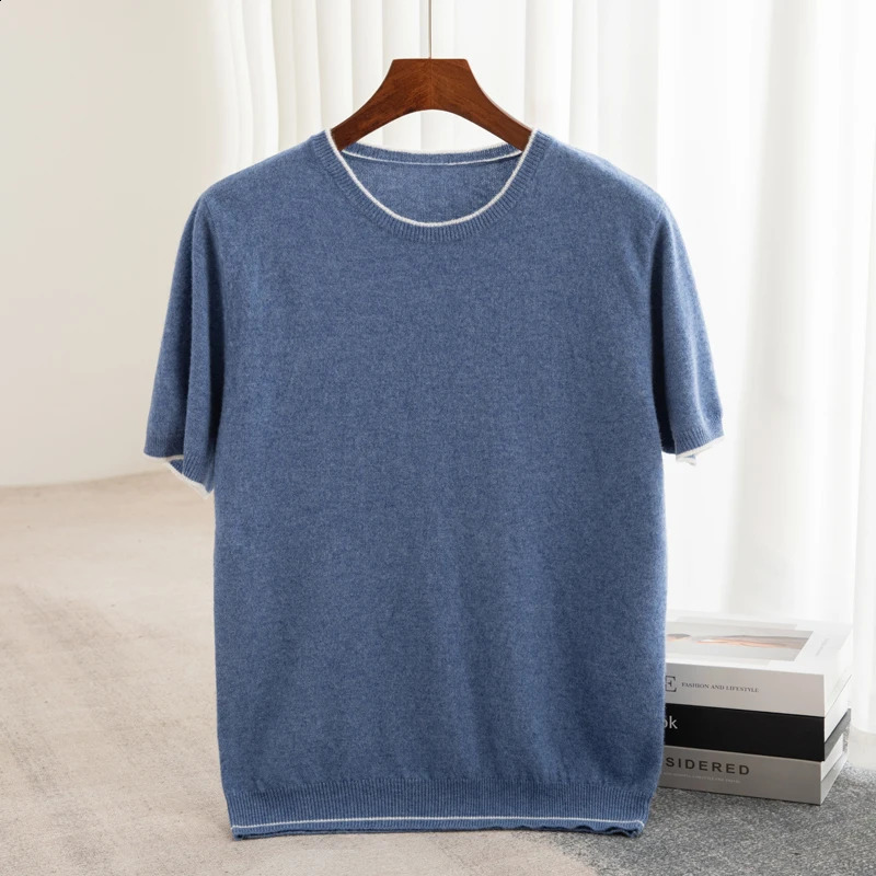 ATTYYWS selling mens O-neck short sleeved sweater T-shirt casual business knitted mens pure wool pullover sweater 240821