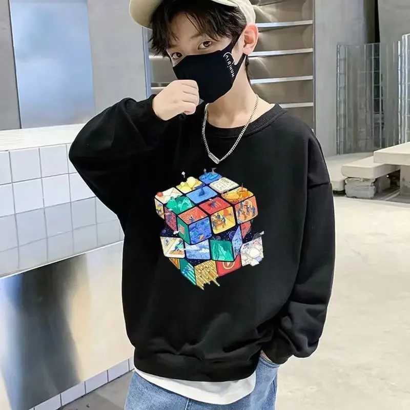 Boys Autumn Spring Cotton Casual Magic Cube Print Sweatshirts 3-14 Years Teenage Kids Fashion Outfits Tops Children ClothesY240814