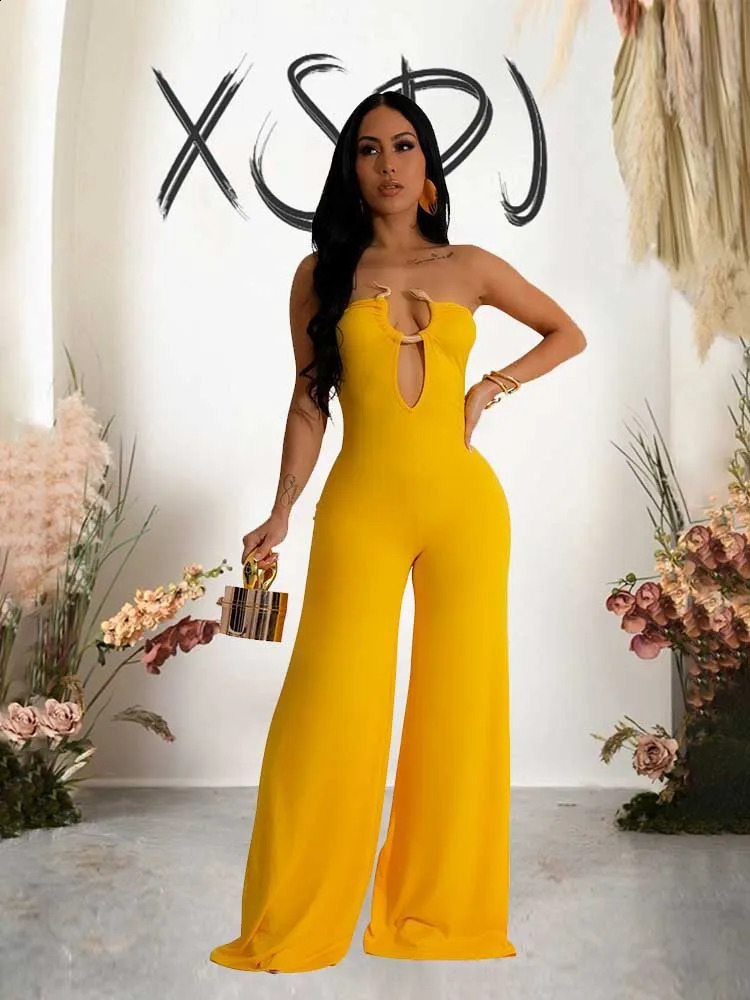Summer Strapless Jumpsuit for Women V Neck Irrgular Collar Elegant Evening Jumpsuit Zipper Sexy One Piece Party Jumpsuit Ladies 240814