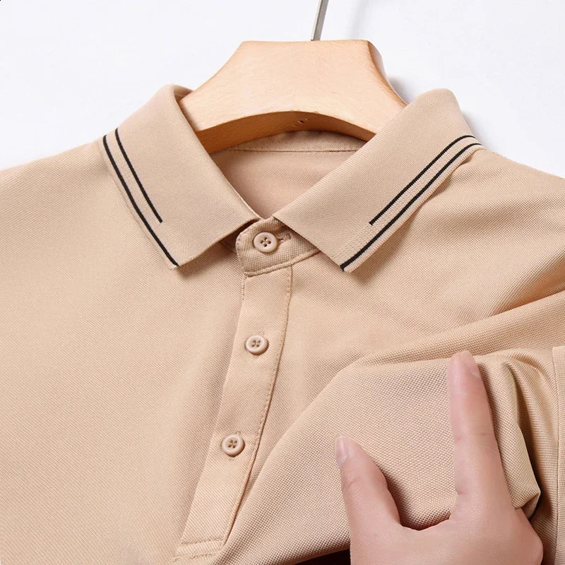 2024 Mens Solid Color Cotton Business and Leisure POLO Shirt Summer Fashion Short Sleeve Comfortable and Breathable Top 240814