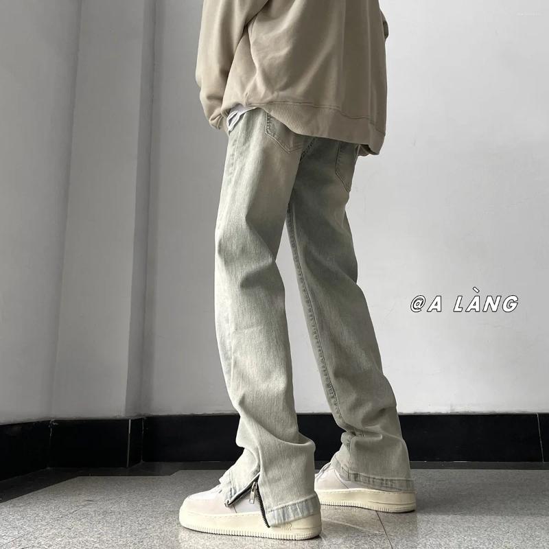 Men's Jeans Vintage Wash Straight-leg Denim Spring Autumn Side Zip American Style Trendy Brand Casual Streetwear