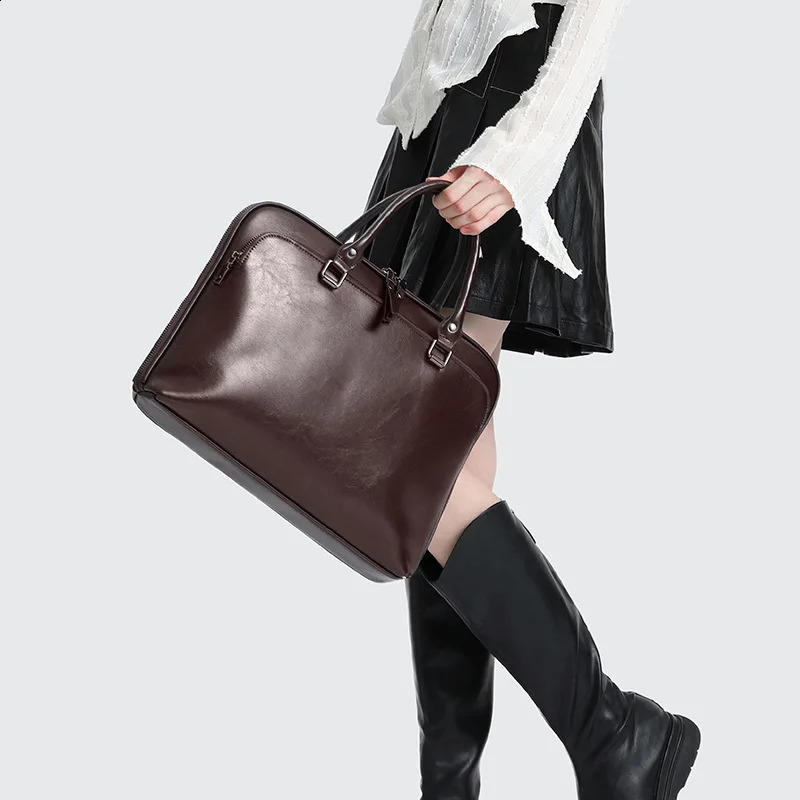 Womens Briefcase with Large Capacity Cowhide Leather and Simple Design Perfect for Commuting and Business Trips 240813