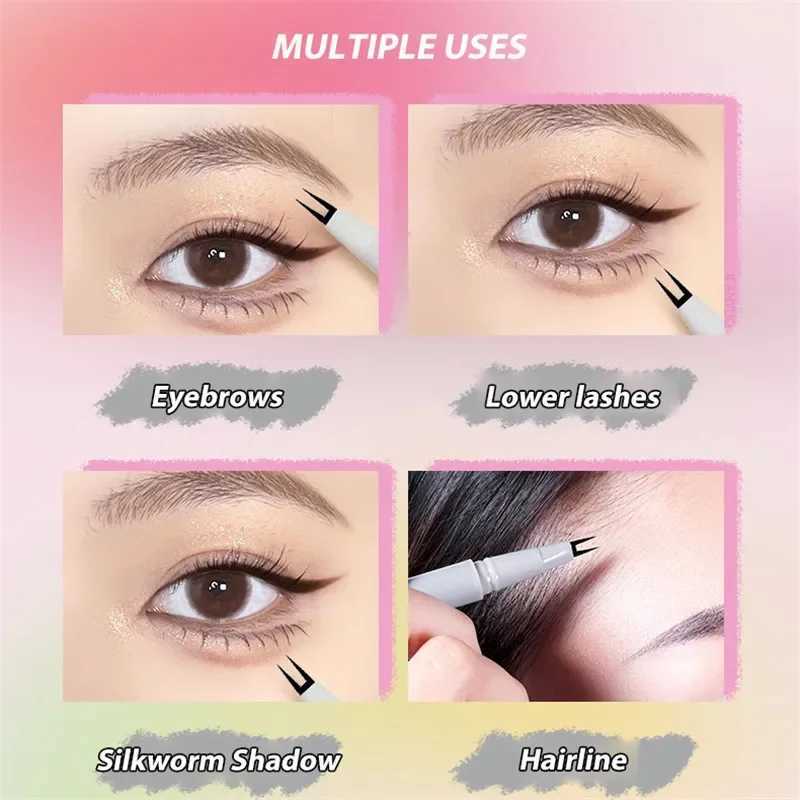 Double Forked Tip Lower Lash Pen Ultra-thin 2 Fork Tip Liquid Eyeliner Waterproof Natural Eye Brow Lying Silkworm Contour Makeup Y240813