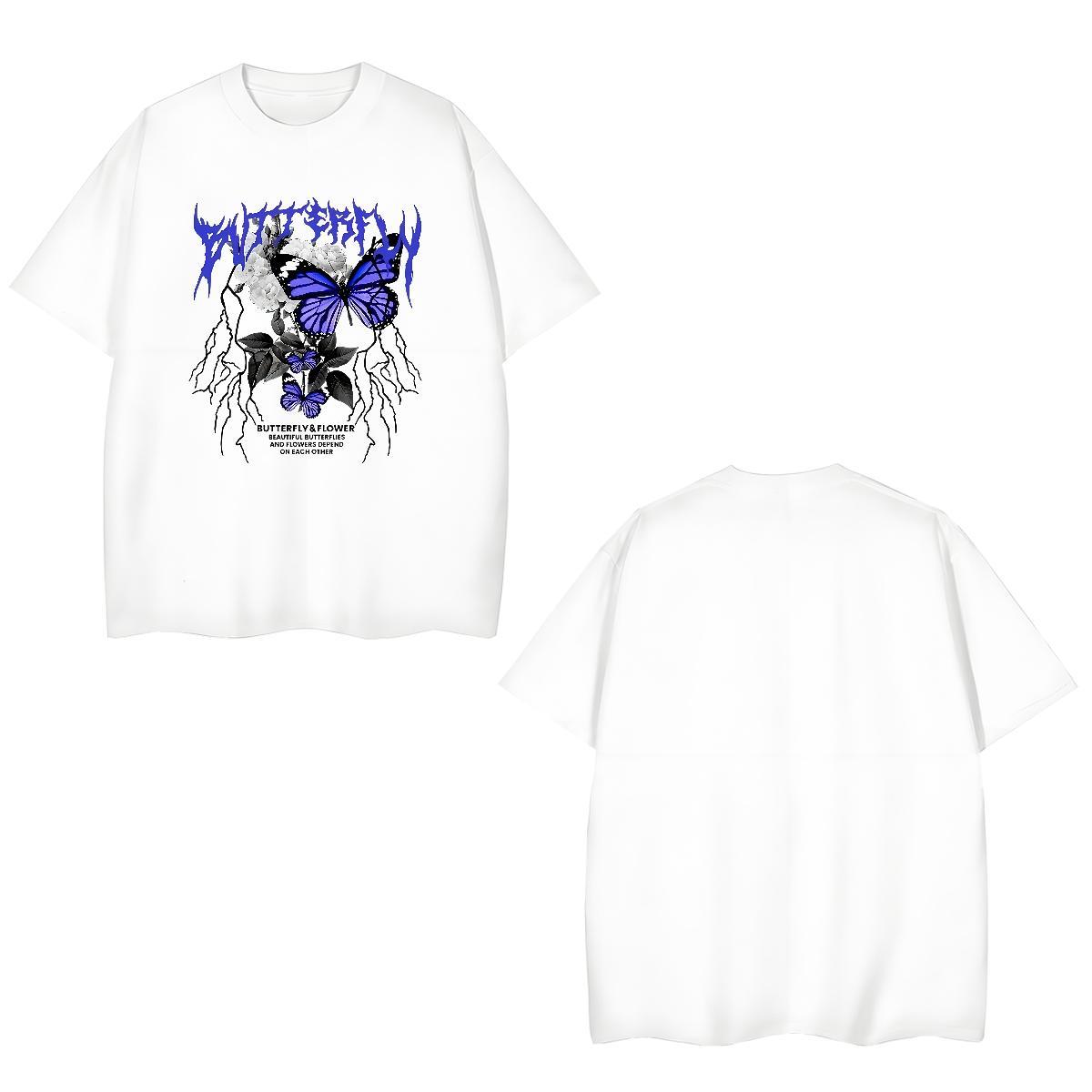 Unisex Man T Shirts Butterfly Short Sleeve O-Neck Daily Wear Custom Anime 230g Pure Cotton Tshirt for Man Woman 2024 New Tshirts