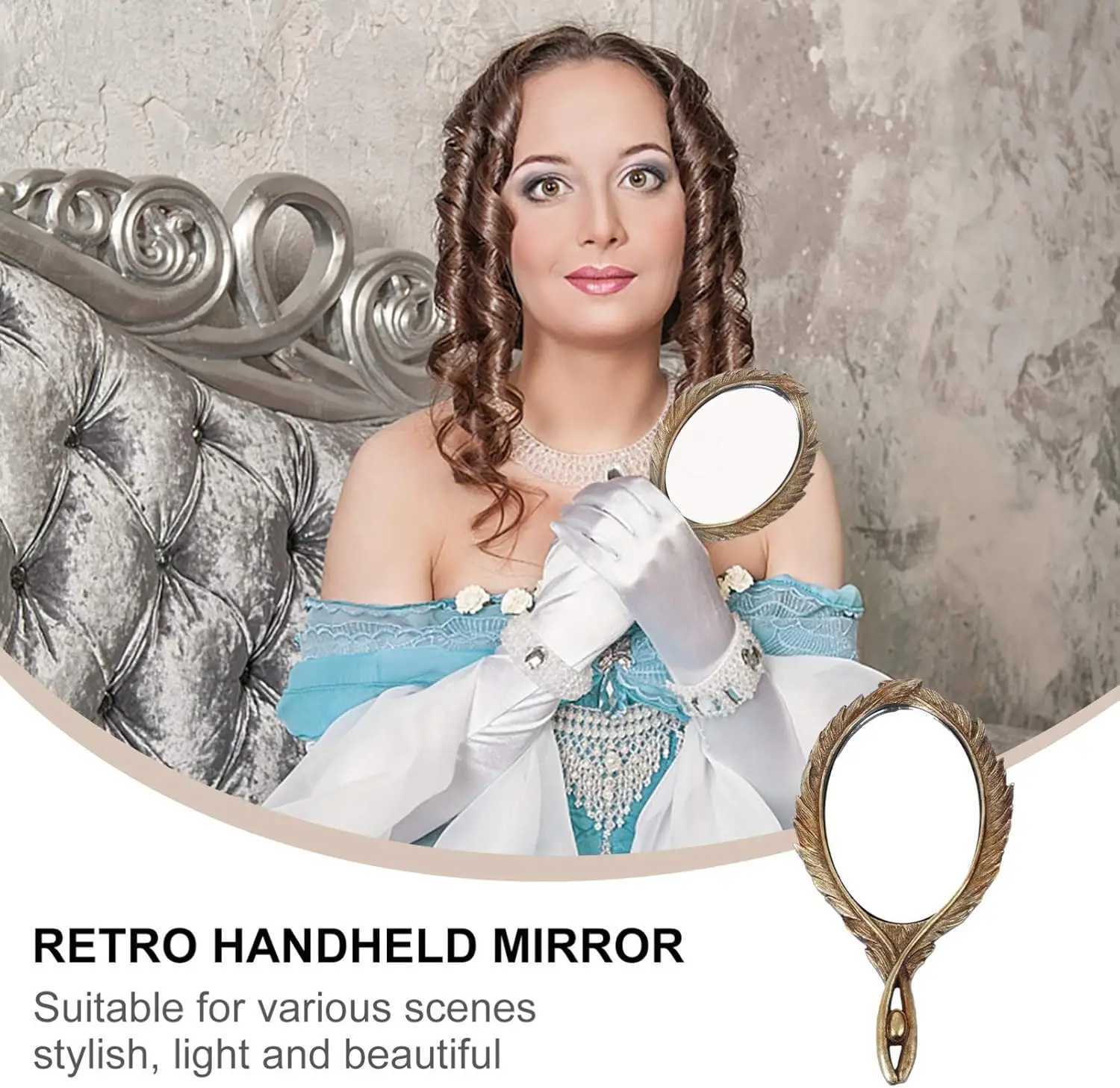 Vintage hand mirror Baroque antique decorative hand mirror portable makeup mirror personal princess makeup mirror W240813