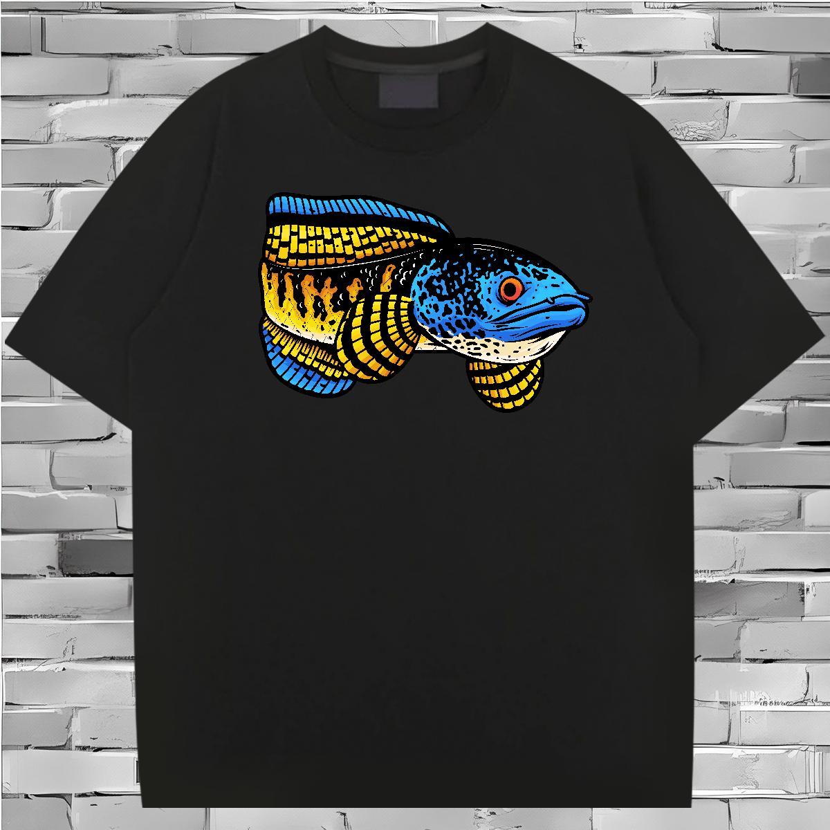 T Shirt For Man 100% Cotton 230g fish Casual Pure Cotton Plus Size Cartoon Mens Tshirts Fashion Brand Polos