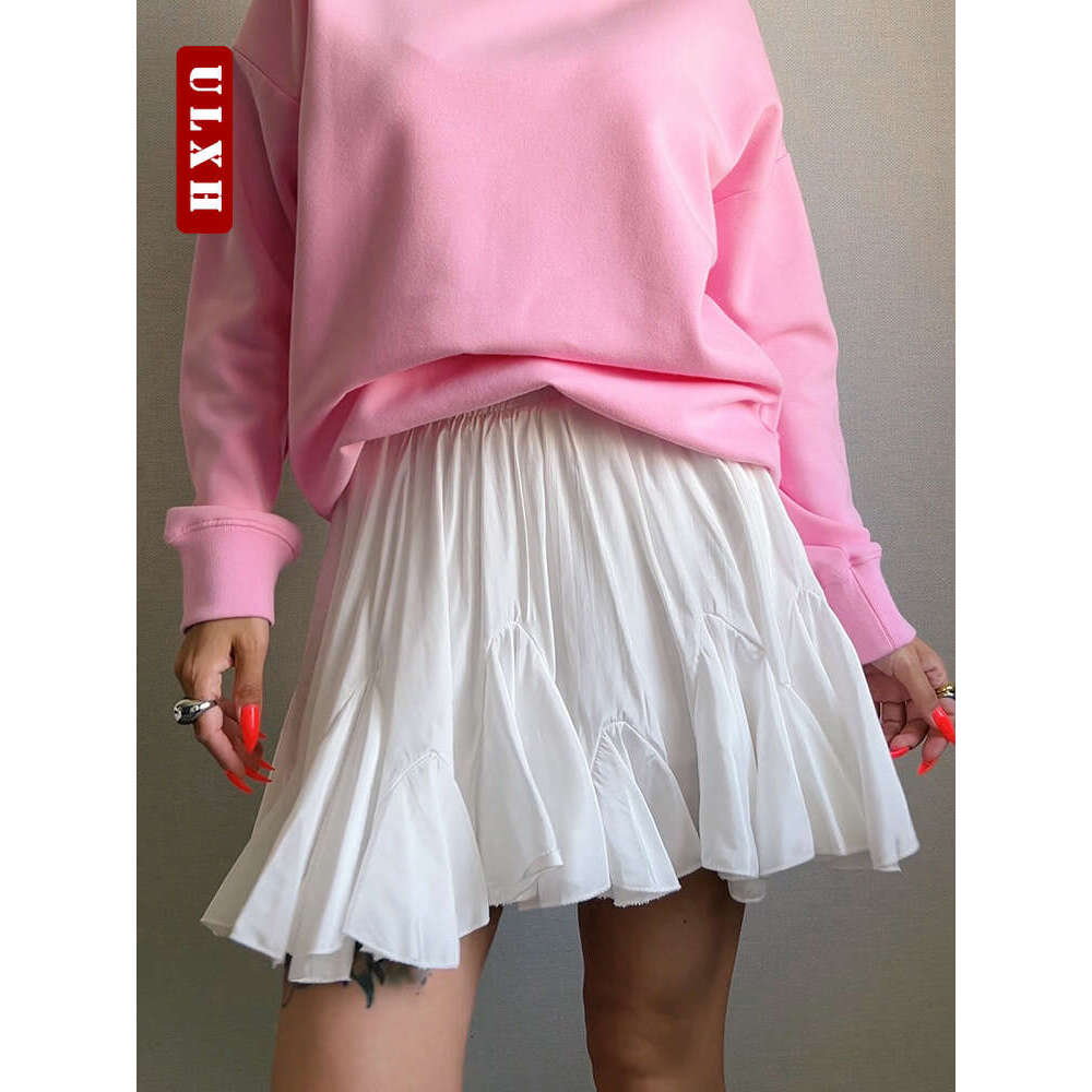 Fashion ULXH Summer White Mini High Sexy Cute Ruffle Chiffon Tennis Skirt Elastic Waist Tutu Short Skirts for Women s
