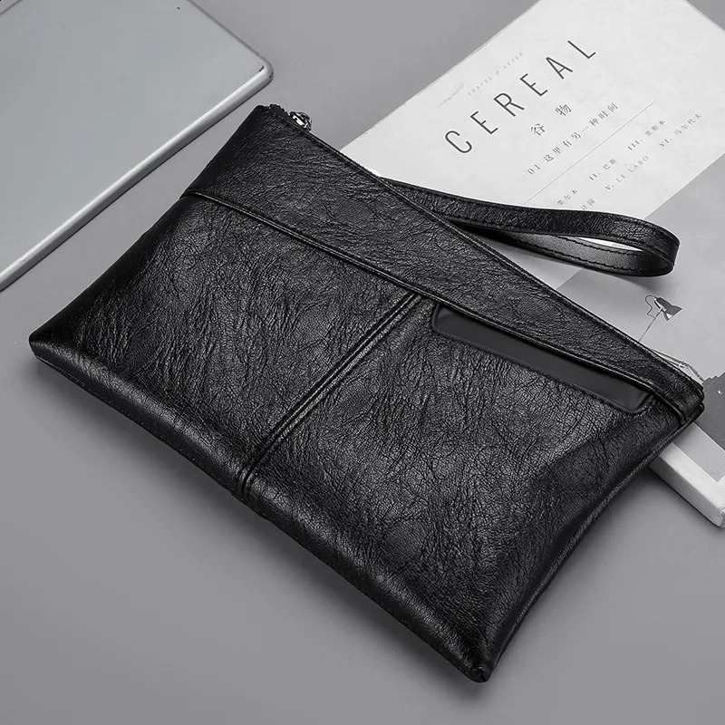 Xiaop handbag mens simple and fashionable envelope mens high-end PU leather phone bag large capacity soft clutch bag 240812
