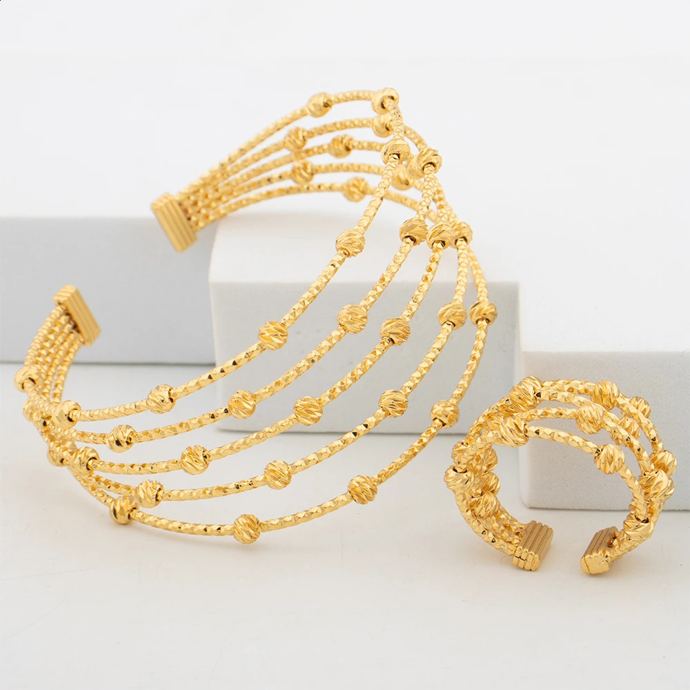 Bohemian Gold Color Pendant Earrings Necklace Bangle Ring Dubai Set Italian Fashion Womens Bride Wedding Party Gift Accessories 240813