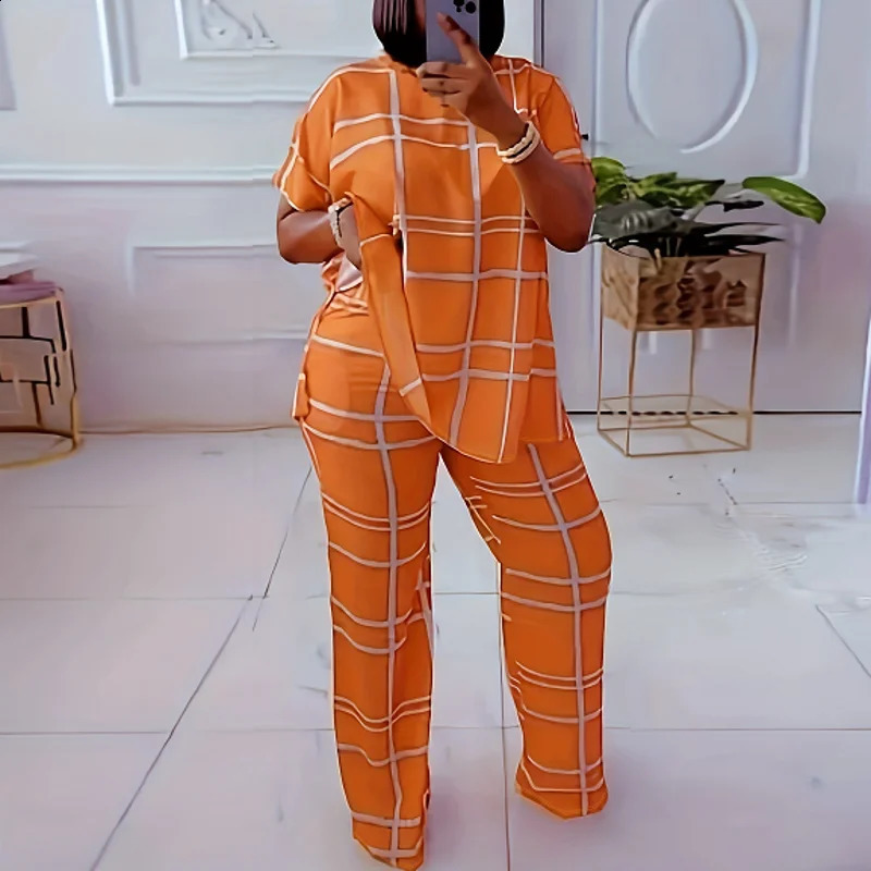 2 Piece Women Sets 2024 Arrival Spring Summer Matching Sets Stripe Print Two Pieces Sets Top Pants Suits Outfits Clothing 240813