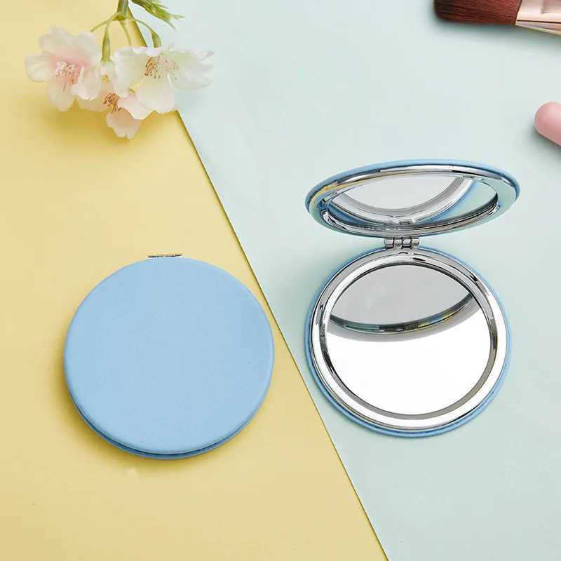 Mini PU makeup mirror with enlarged and folded double pockets mini makeup mirror for travel beauty and makeup tools W240813