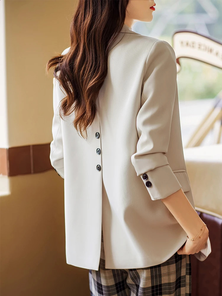 Khaki Black Green Women Solid Formal Blazer Coat Female Long Sleeve Single Button Straight Jacket For Office Ladies Work Wear 240813