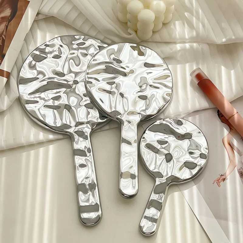 Handheld mirror water wave handheld mirror with handle suitable for travel and home use W240813
