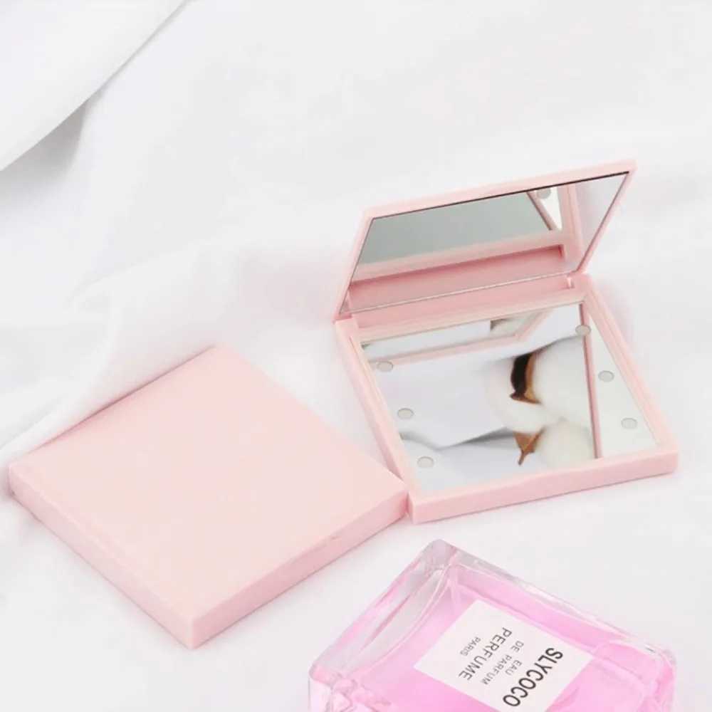 Mini double-sided LED makeup mirror portable square womens makeup mirror foldable handheld beauty mini pocket mirror travel W240813