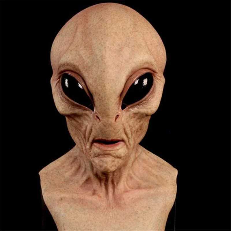 Latex Halloween Alien Mask Horrible Big Eyes UFO Full Face Scary Horror Alien Head Adult Masks Monster Party Cosplay Props Y240813