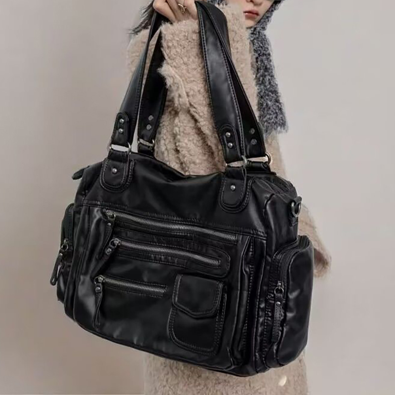 HAEX Punk Womens Handbag Trend Large Capacity Cross Shoulder Bag Motorcycle Style Multi Pocket Bolso Mujer 240813