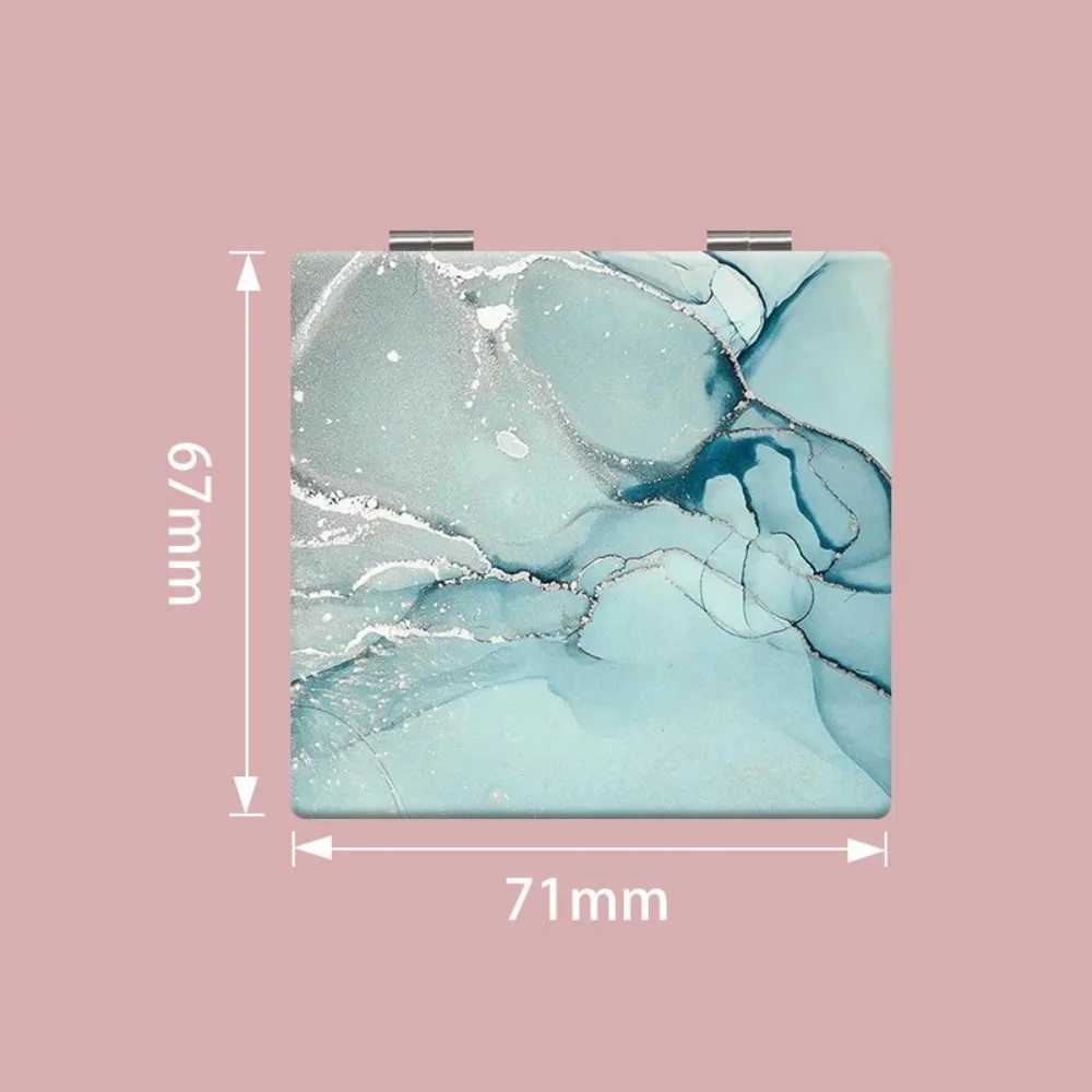 PU surface makeup mirror aluminum mirror marble texture printing handheld small mirror folding square double-sided mirror W240813