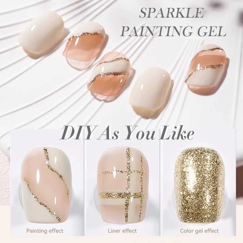 BORN PRETTY Sparkle Painting Gel 5ml Glitter Bright Gel Nail Polish Super Gold Silver Effect Drawing Line French Nail VarnishM240814