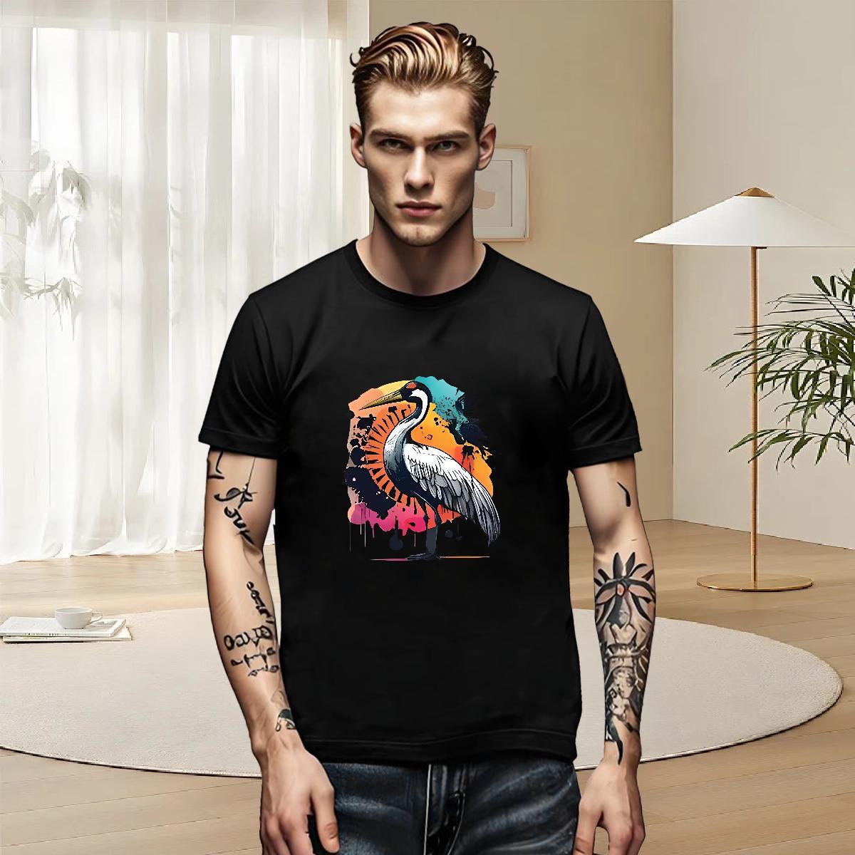 Brand Men Clothes T-Shirt Street Wear 230g Cotton Customized Pure Cotton bird T shirt 2024 Summer Tops