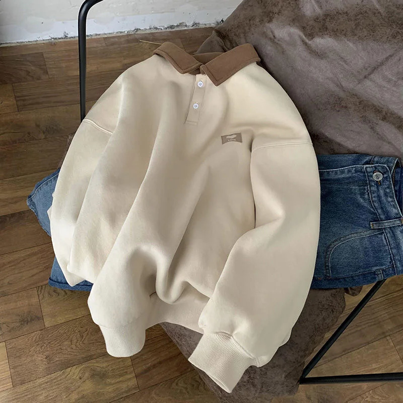 Polo neck hooded sweatshirt with heart-shaped pattern for women thick and warm autumn vintage womens hooded sweatshirt casual long sleeved oversized t