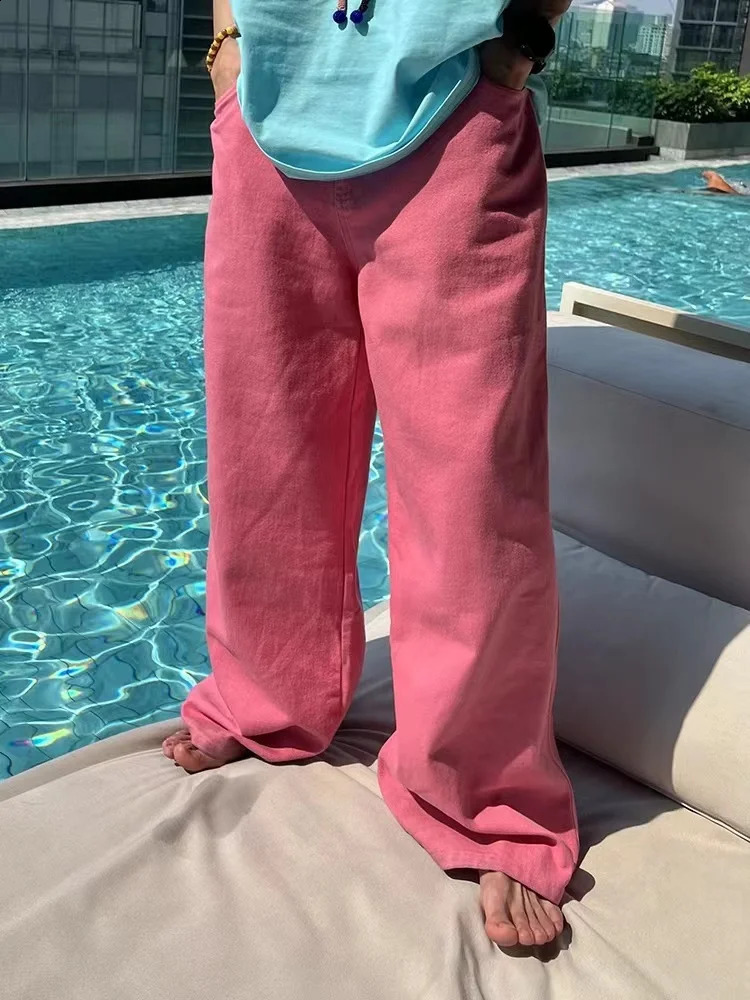American SpringSummer Colorful Wide Leg Jeans for Men Pink Blue Loose Straight Leg Casual Pants for Men Women streetwear 240814