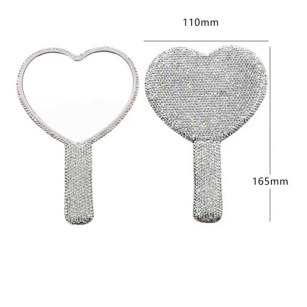 Diamond handheld makeup mirror love heart mirror womens handheld makeup and beauty tools handheld makeup mirror W240813