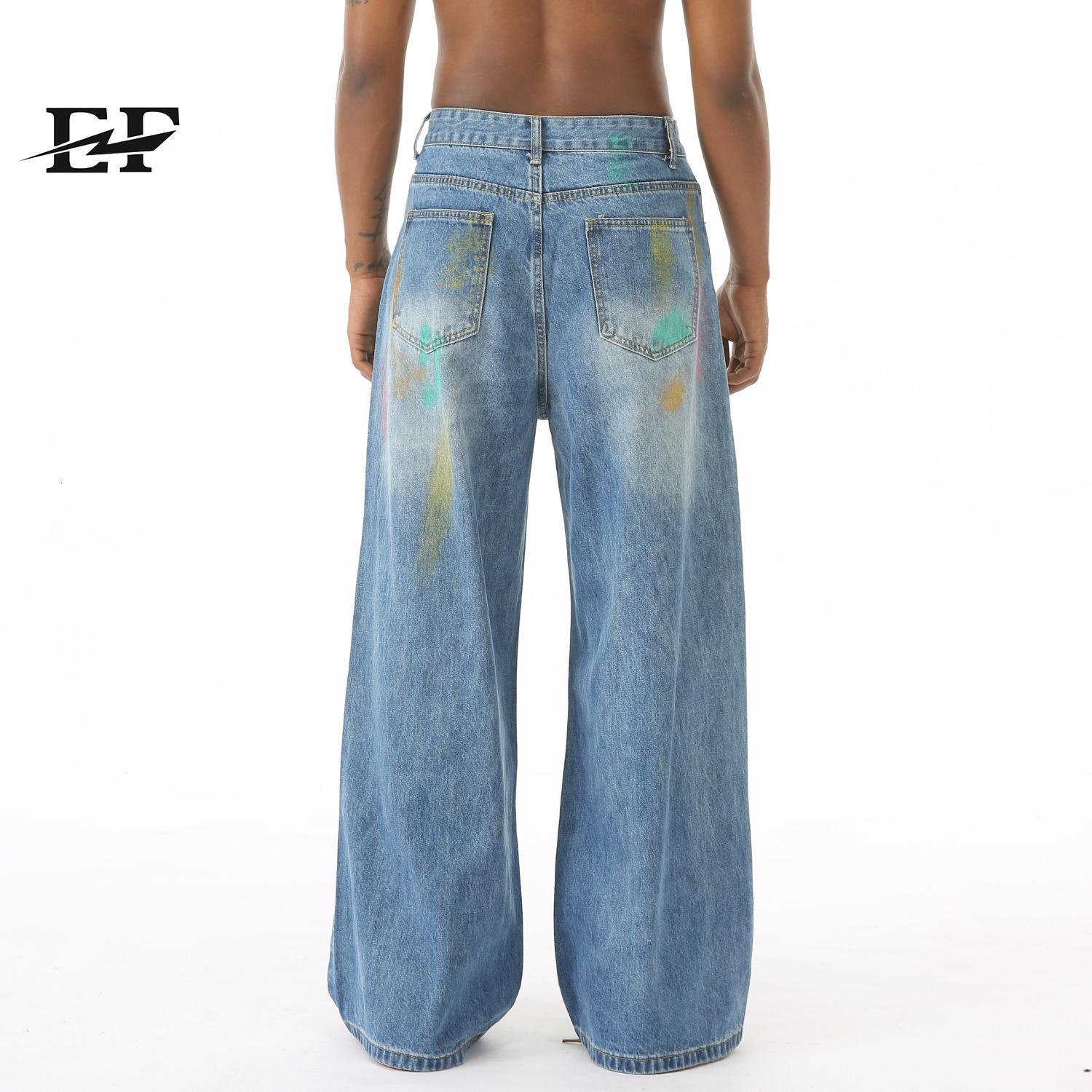 24ss New Product American Street Hip Hop Colorful Graffiti Dyeing Wide Leg Pants Jeans Trendy