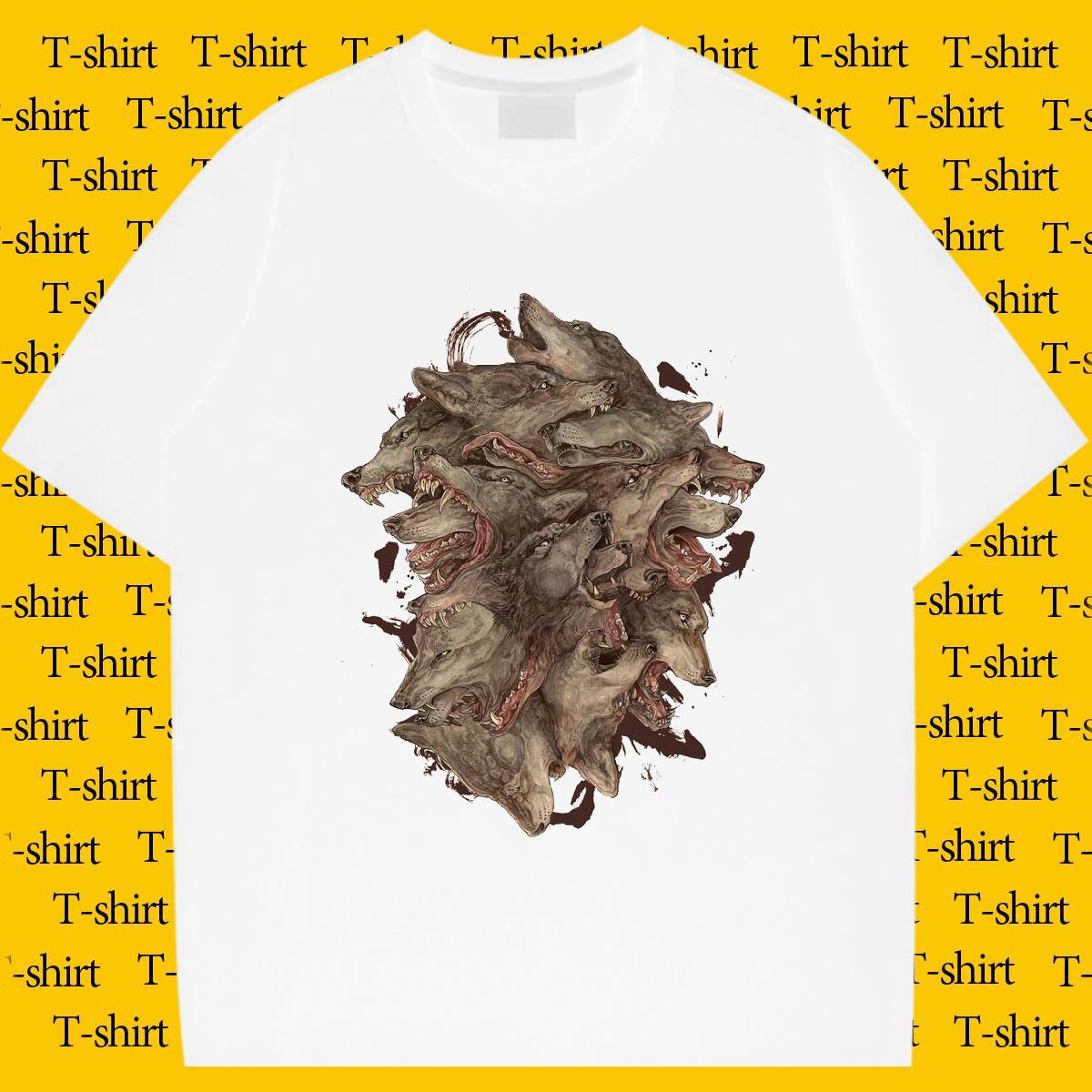 Designer Men Tops Tees Daily Wear 230g 100% Cotton Black Oversized Short Sleeve O-Neck wolf Mens T Shirts Brand Top Tees