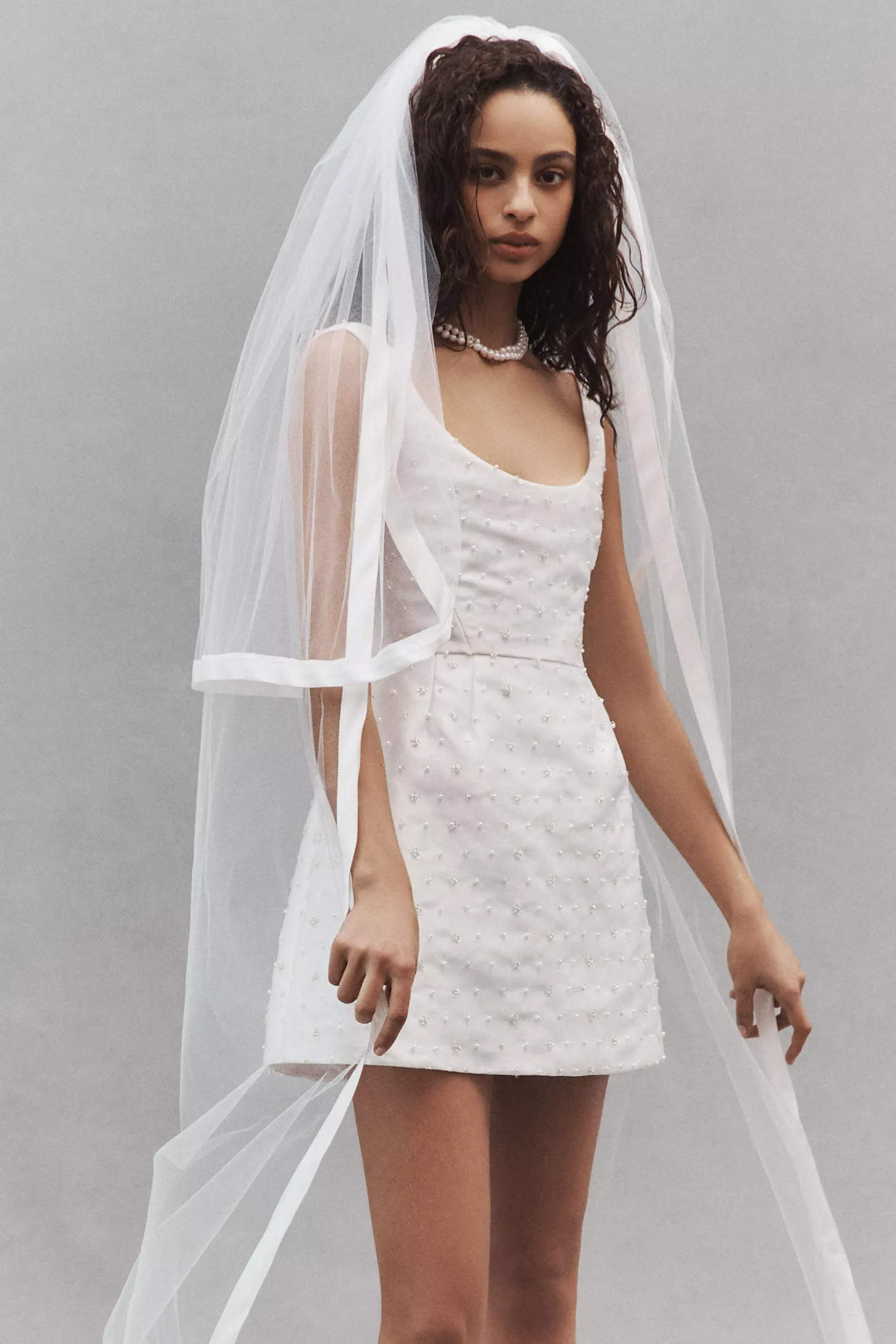 Simple Wedding Veil Two Layer Long Ribbons Chapel Length Veils Ribbon Edge Custom Made Bridal Accessories High Quality