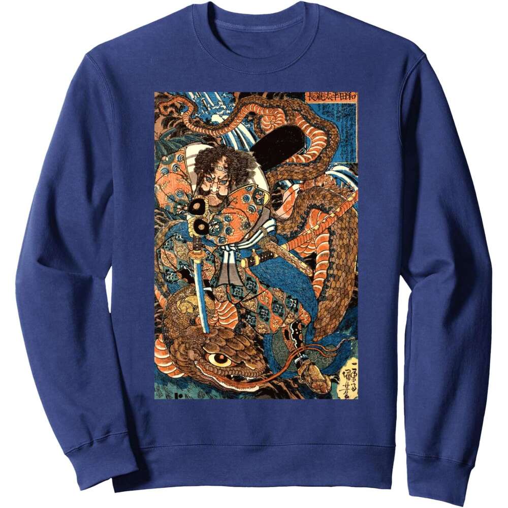 Long Sleeve Shirts for Men sweatshirt Japanese Samurai Ninja Against Snake Serpent Water Monster Sweatshirt Tee Streetwear Casual tops clothes