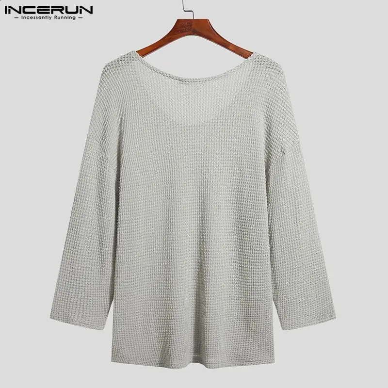 Stylish Tops INCERUN Men All-match Simple V-neck Camiseta Casual Well Fitting Male Long Sleeve T-shirts S-5XL 240816